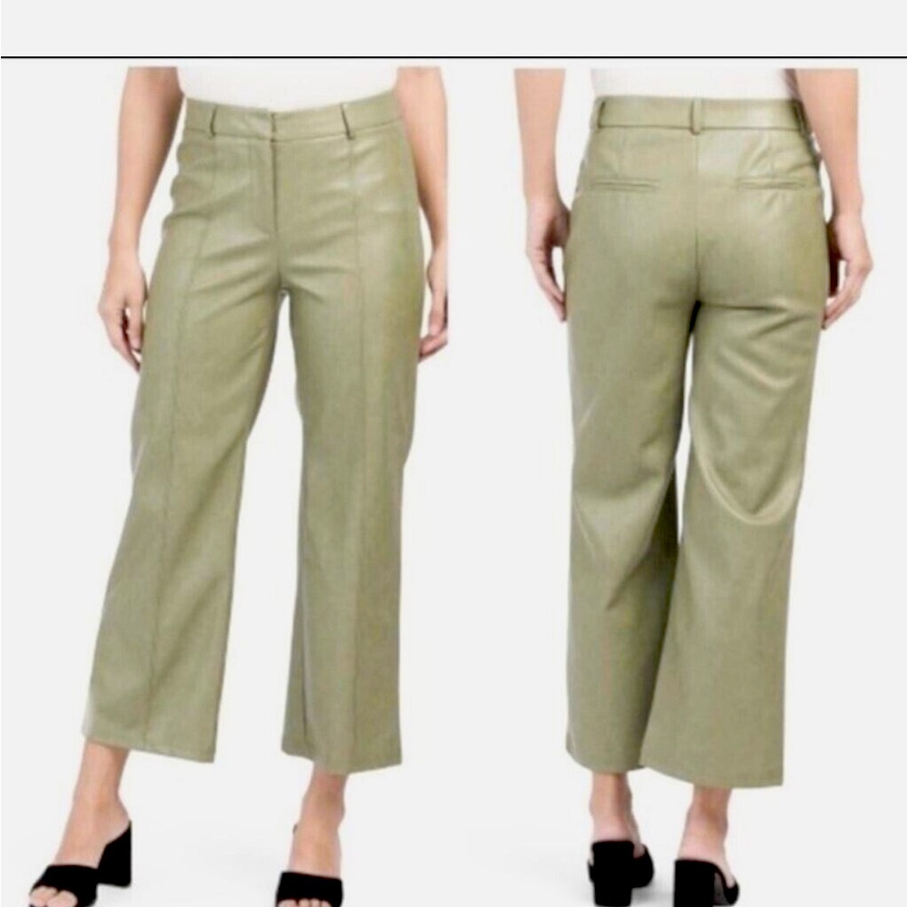 7 For All Mankind Sage Green Faux Leather Cropped Wide Leg Pants XS